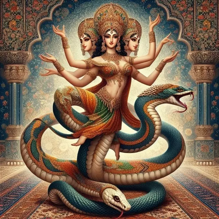 3238Indian Serpent Woman Dancer on Pedestal magic STL 3D print model