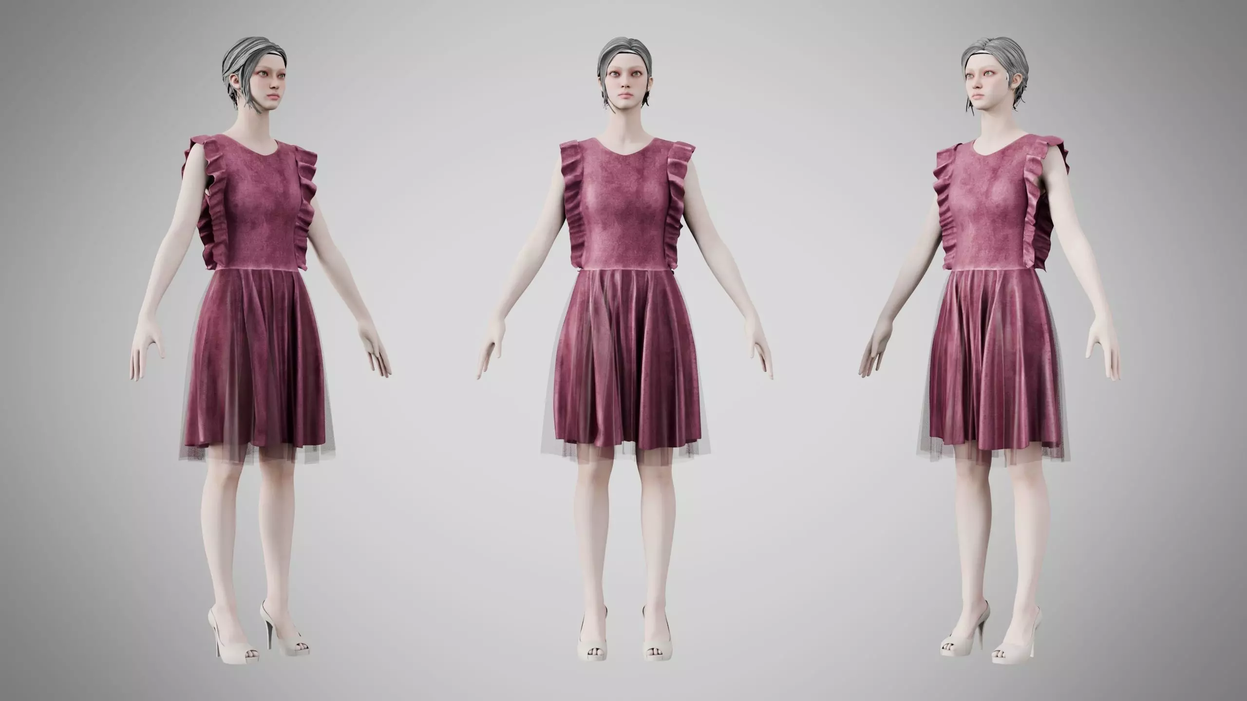Dress 20 Dusty Rose Velvet Low-poly 3D model