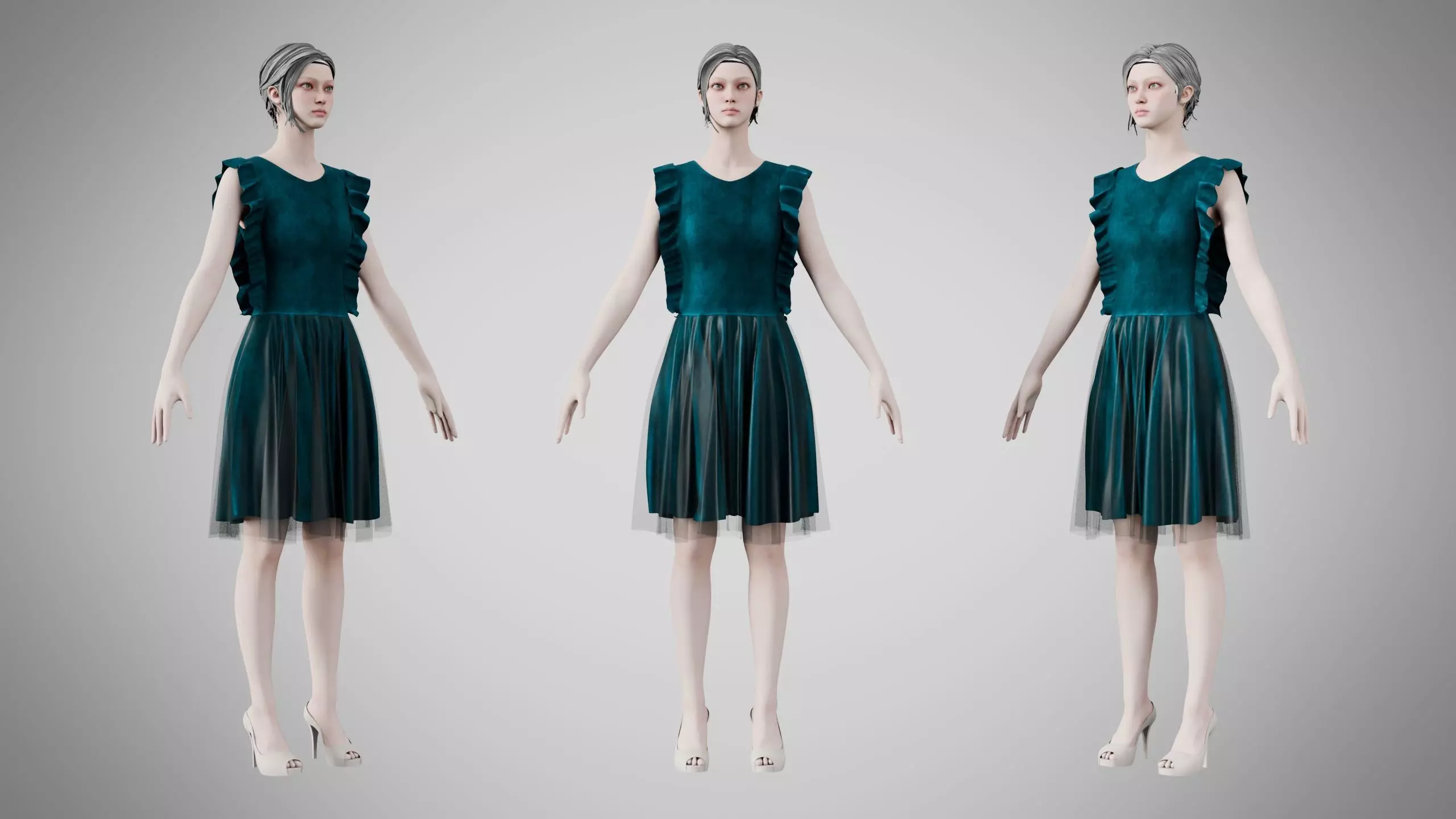 Dress 20 Teal Velvet Low-poly 3D model