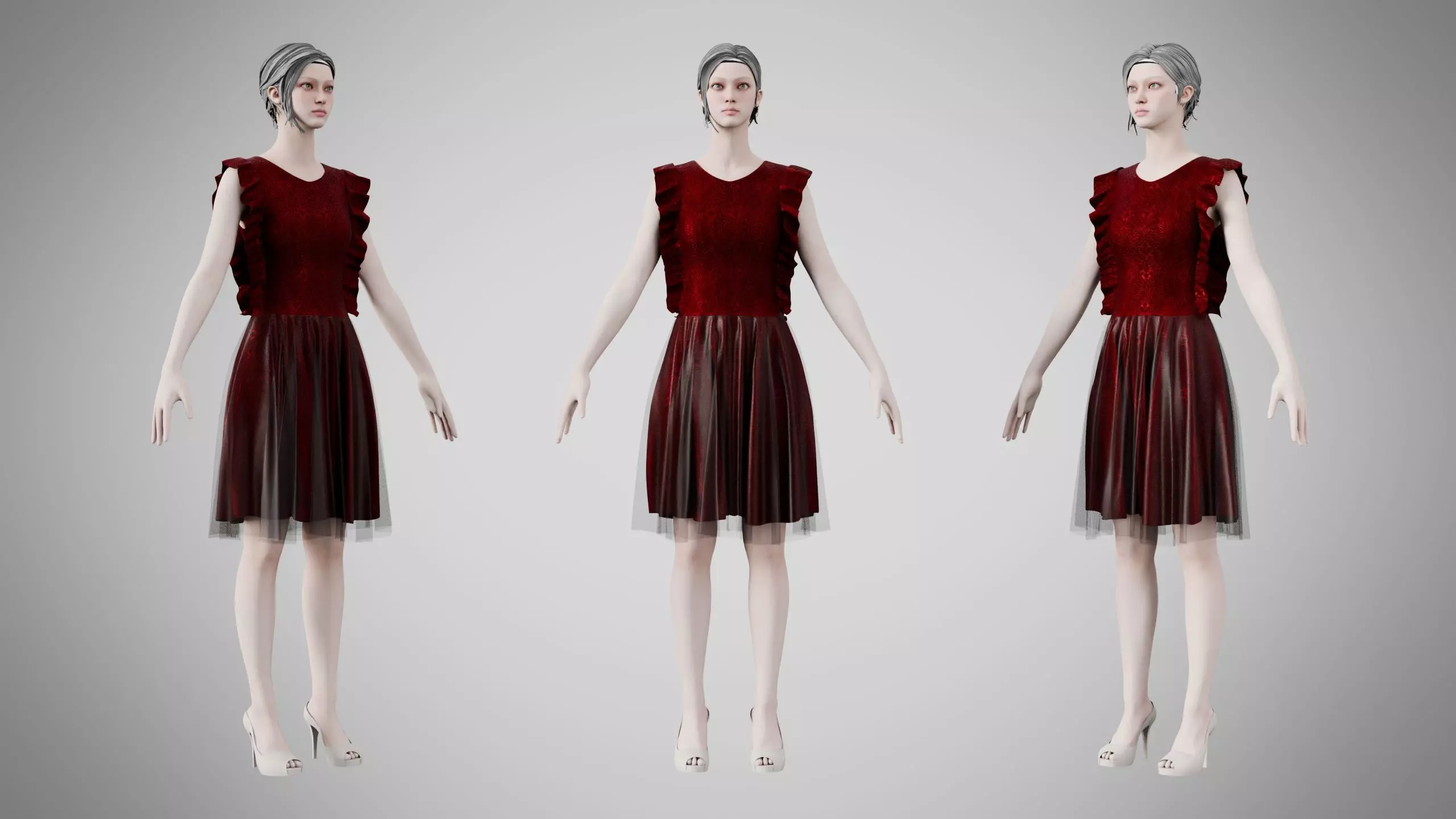Dress 20 Burgundy Velvet With Design Low-poly 3D model
