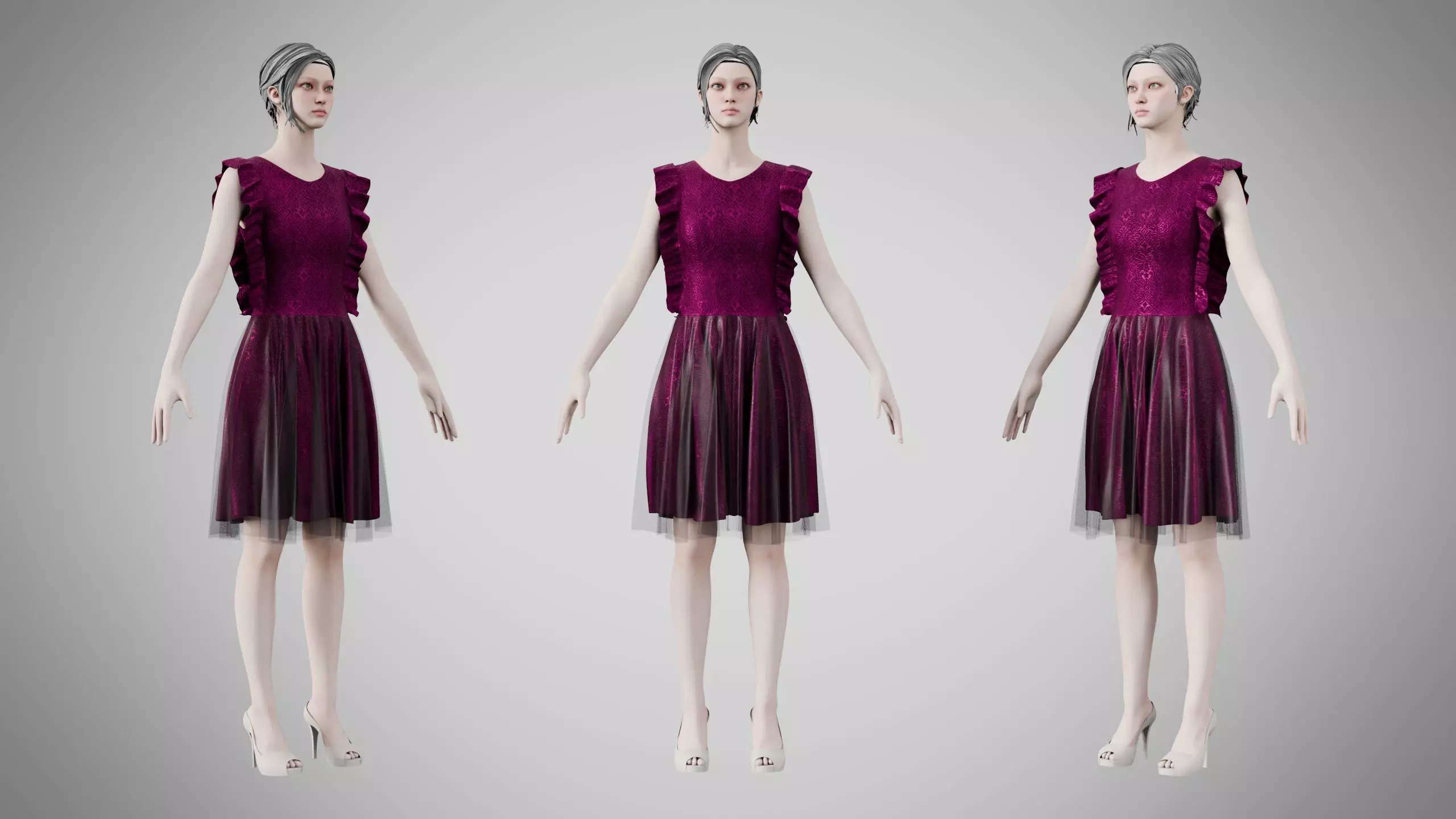 Dress 20 Plum Velvet With Design Low-poly 3D model