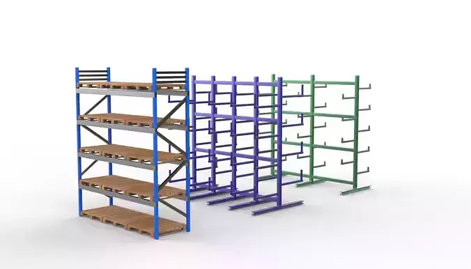 warehouse storage racks 3D model 2