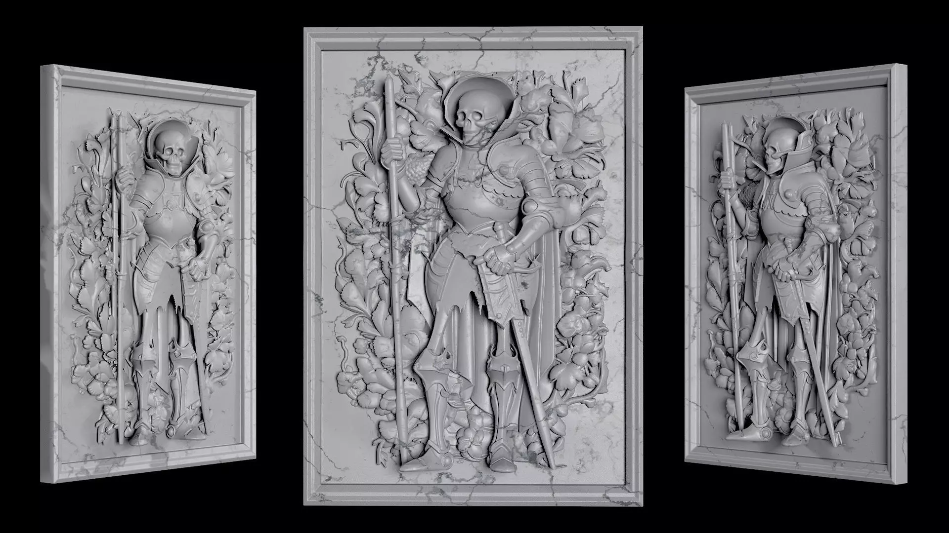 Warrior Skull Wall Frame dark gothic medieval aesthetic 3D print model