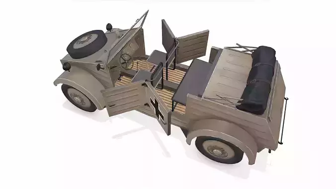 Type 82 Kubelwagen WWII German Military Car Low-poy PBR Low-poly 3D model 7