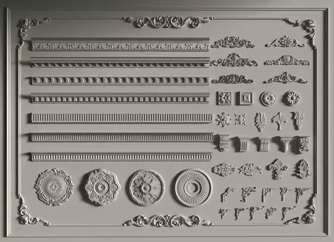 Collection stucco molding frame Low-poly 3D model