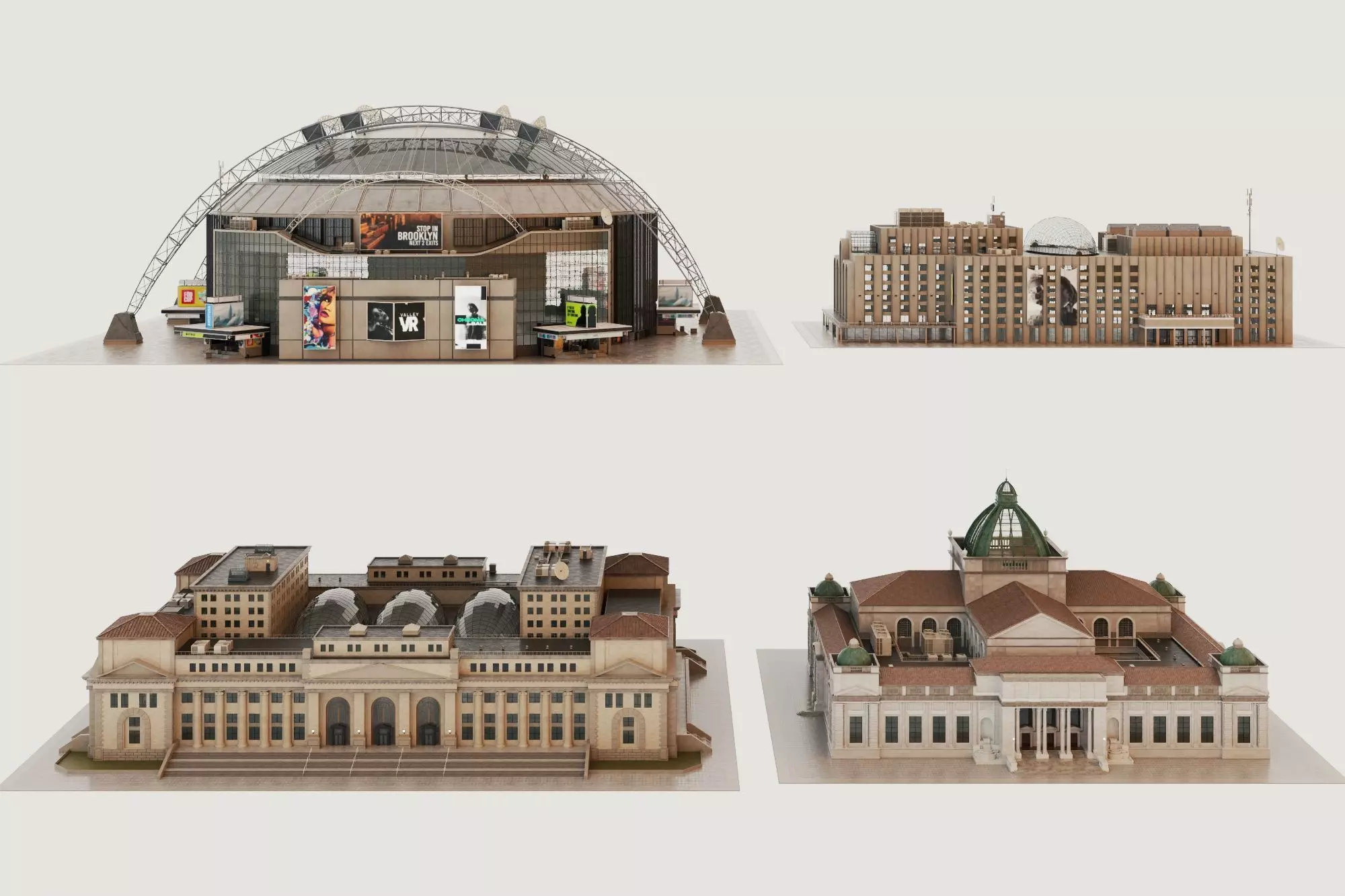 Classic Shopping Mall 3D Model - Dome Grand Facade Low-poly 3D model