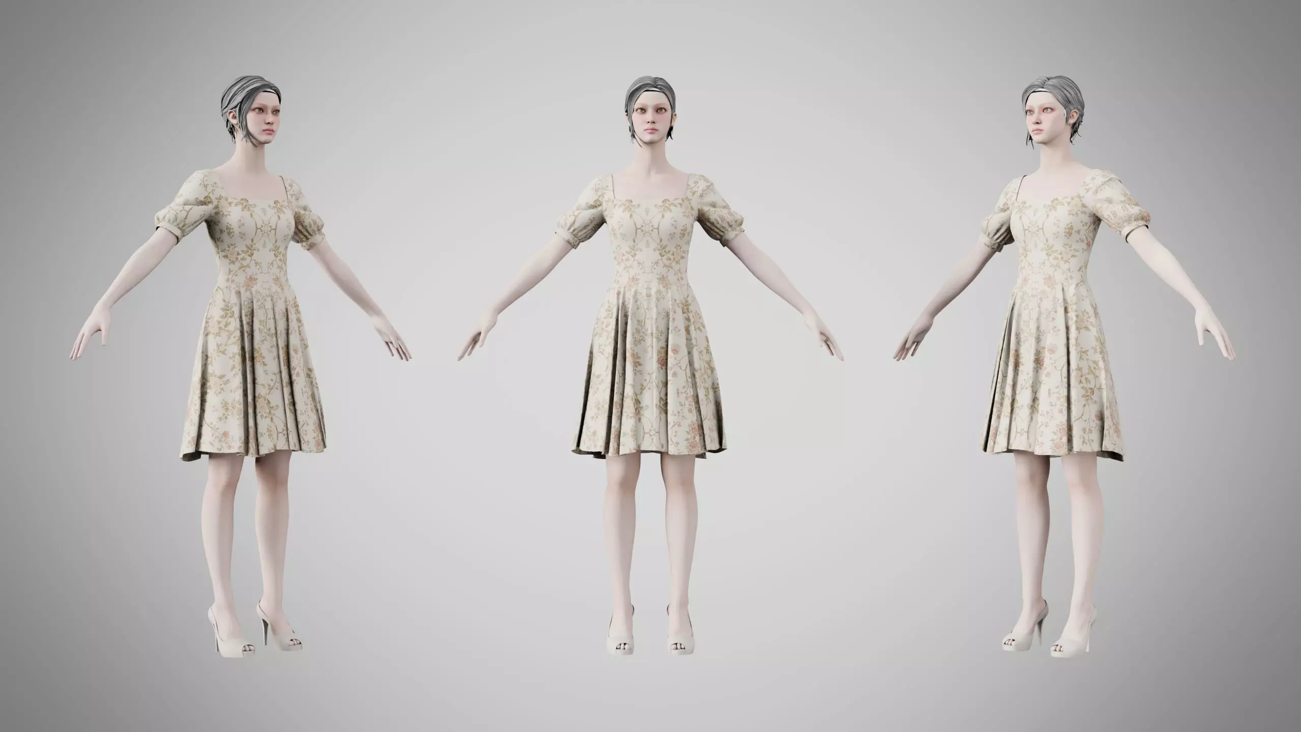 Dress 26 Ivory Garden Brocade v2 Low-poly 3D model