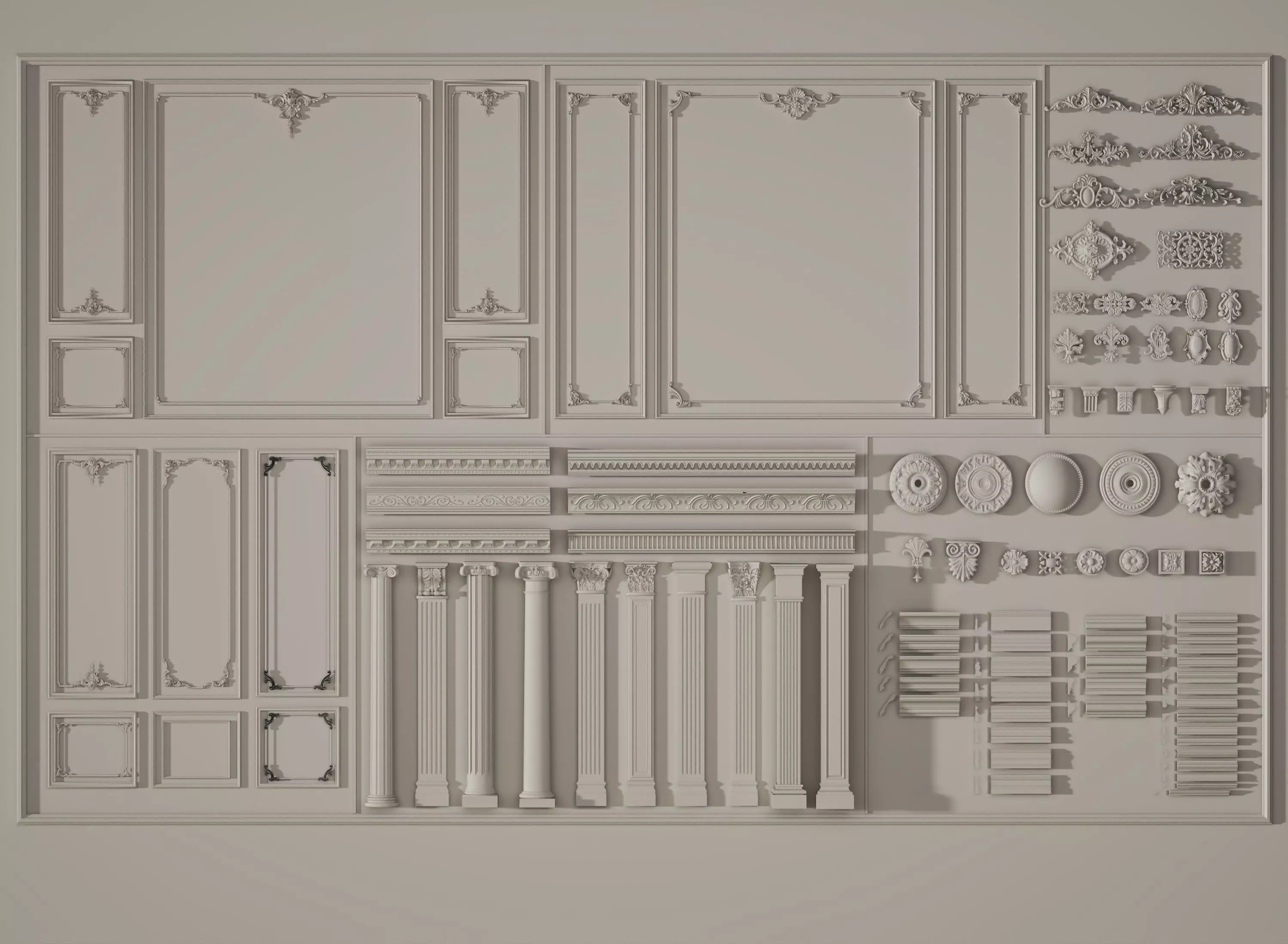 Collection stucco molding frame Low-poly 3D model