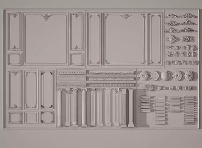 Collection stucco molding frame Low-poly 3D model