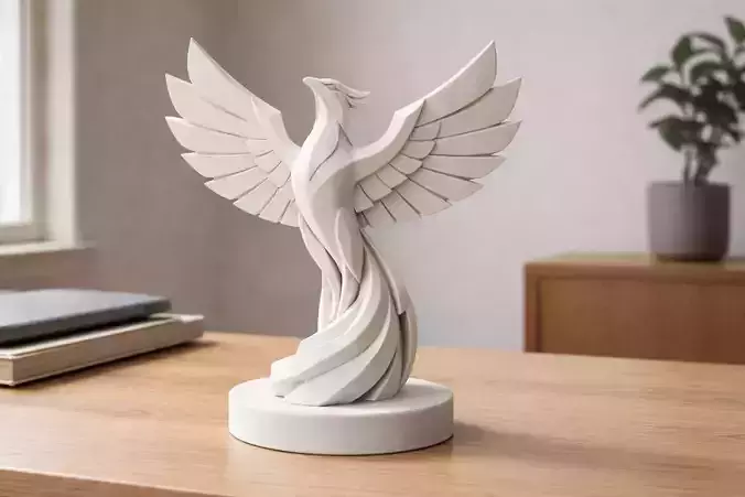 Modern Geometric Phoenix Sculpture 3D Print STL Minimalist