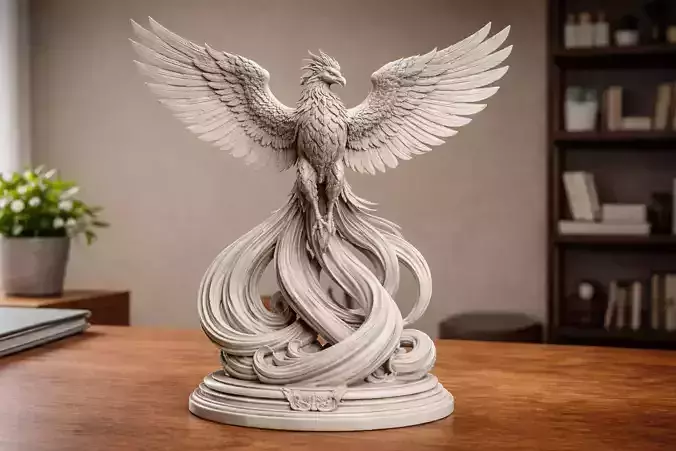 Ascended Sovereign Phoenix Statue - Fantasy Bird STL