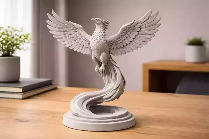 Eternal Ascension Phoenix Statue - Fantasy Bird STL Sculpture