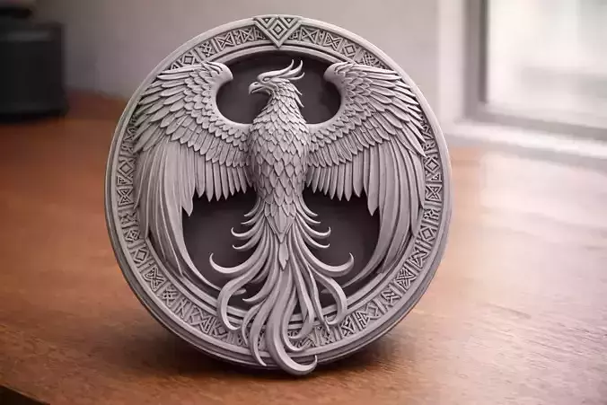 Phoenix Emblem Wall Medallion 3D Print STL Relief Decor