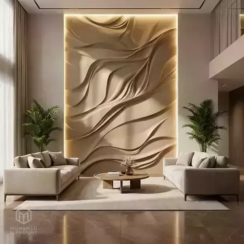 Modern wavey Relief Panel Wall Decor Set STL Mural CNC 357 3D model