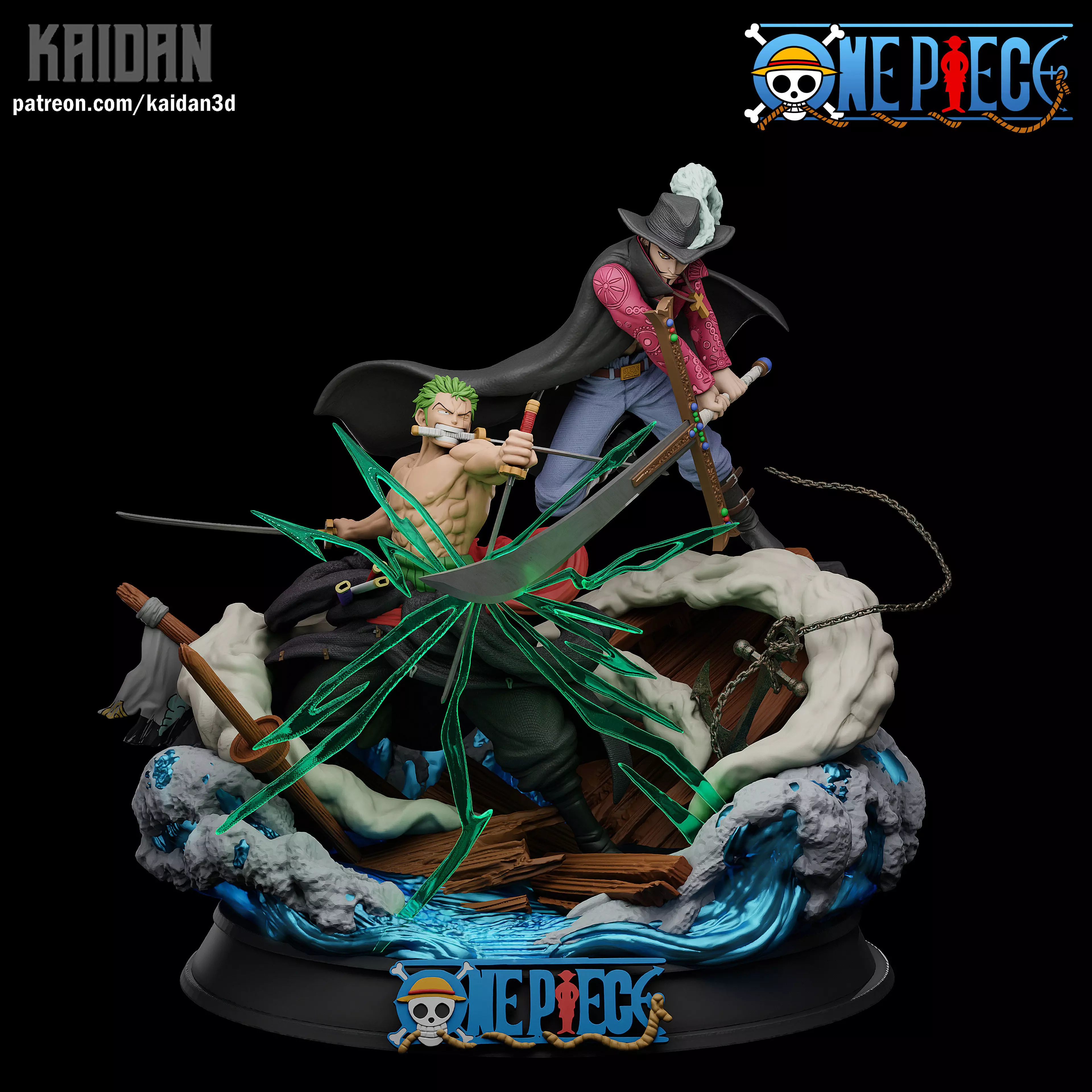 Zoro vs Mihawk ONE PIECE - STL Ready for 3D Printing 3D print model