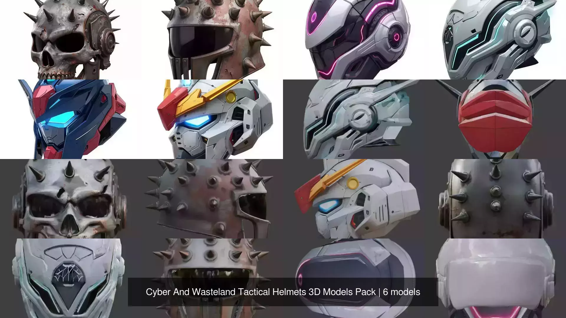 Cyber And Wasteland Tactical Helmets 3D Models Pack