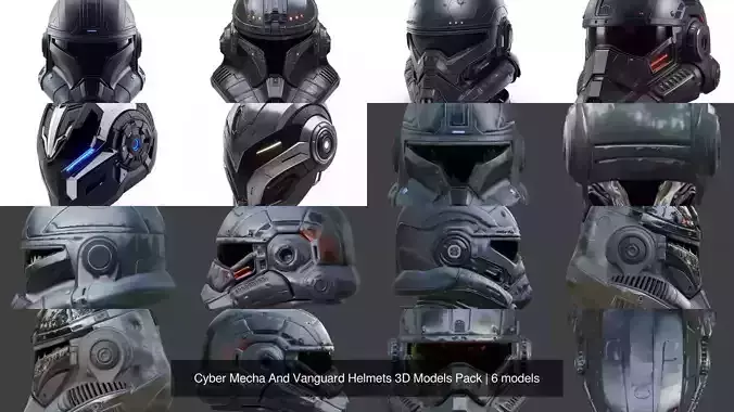 Cyber Mecha And Vanguard Helmets 3D Models Pack