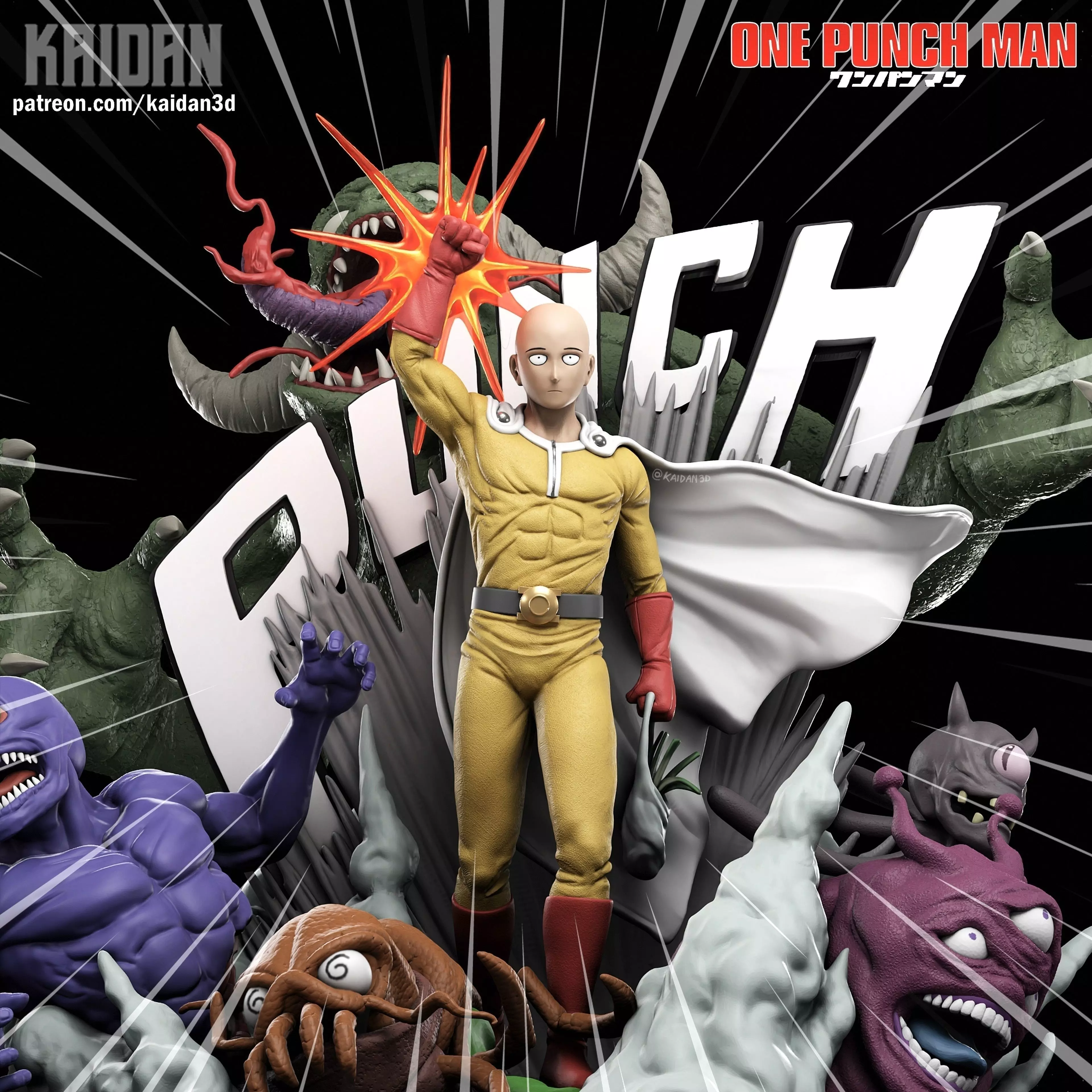 Saitama vs Monsters ONE PUNCH MAN - STL Ready for 3D Printing 3D print model