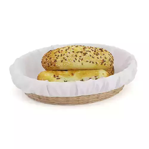 Buns with Sesame Seeds in Wicker Basket