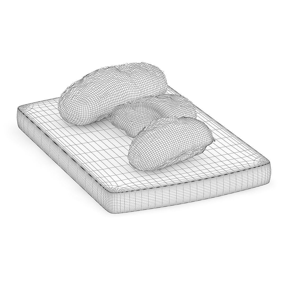 Buns with Sesame Seeds on Wooden Board 3D model_1