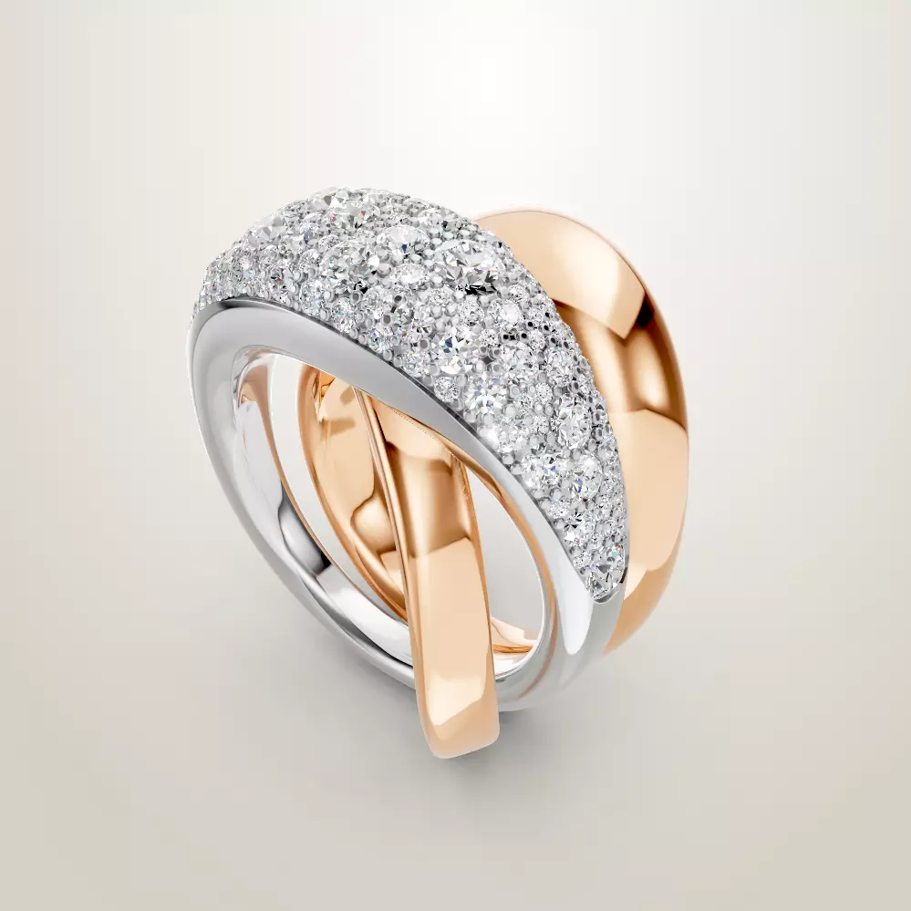 Rush Hour Diamond and Yellow Gold Triple Take Ring 3D print model