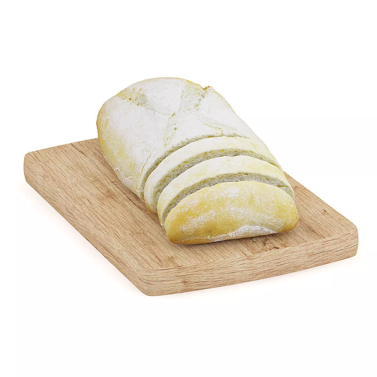 Sliced Bread on Wooden Board 3D model_0