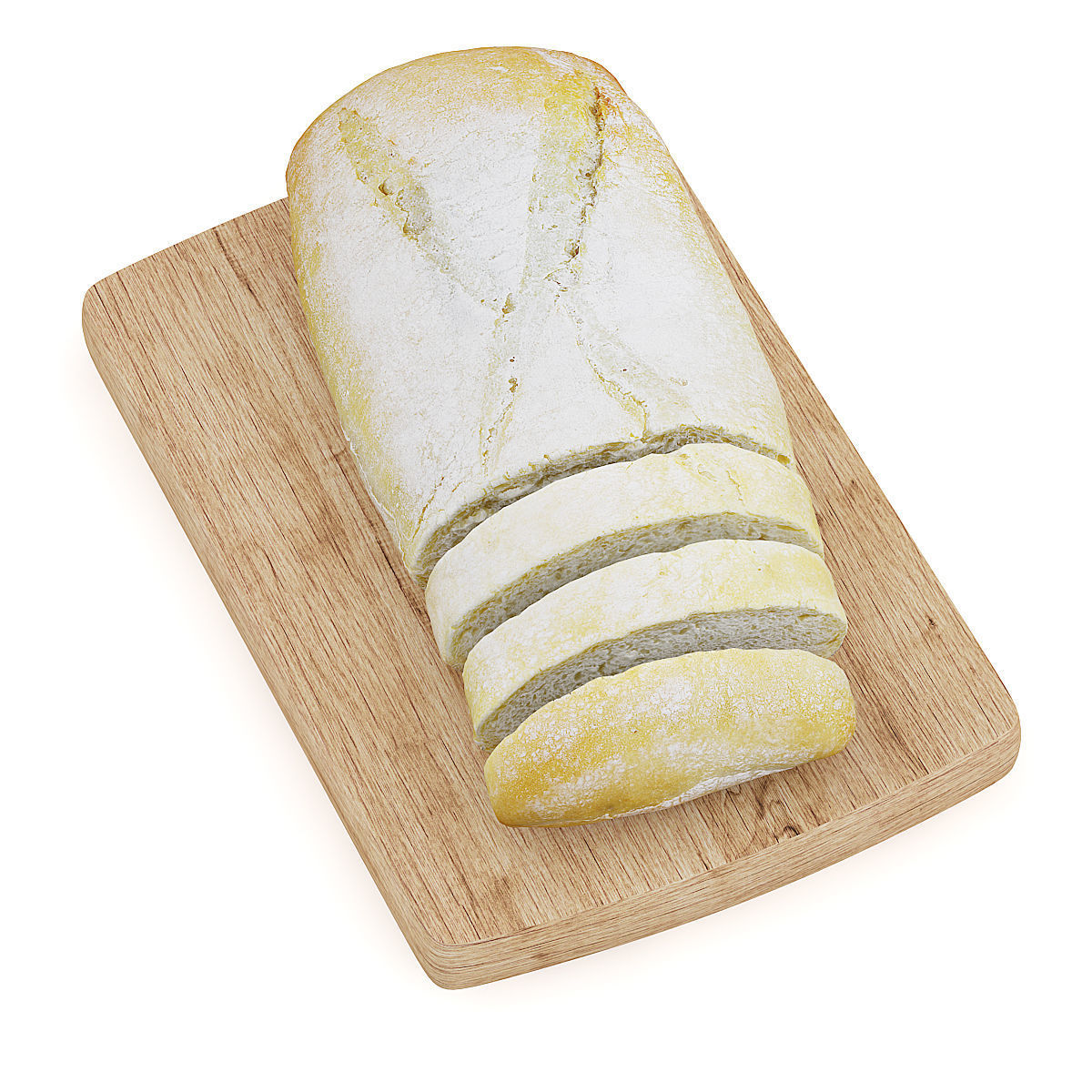 Sliced Bread on Wooden Board 3D model_4