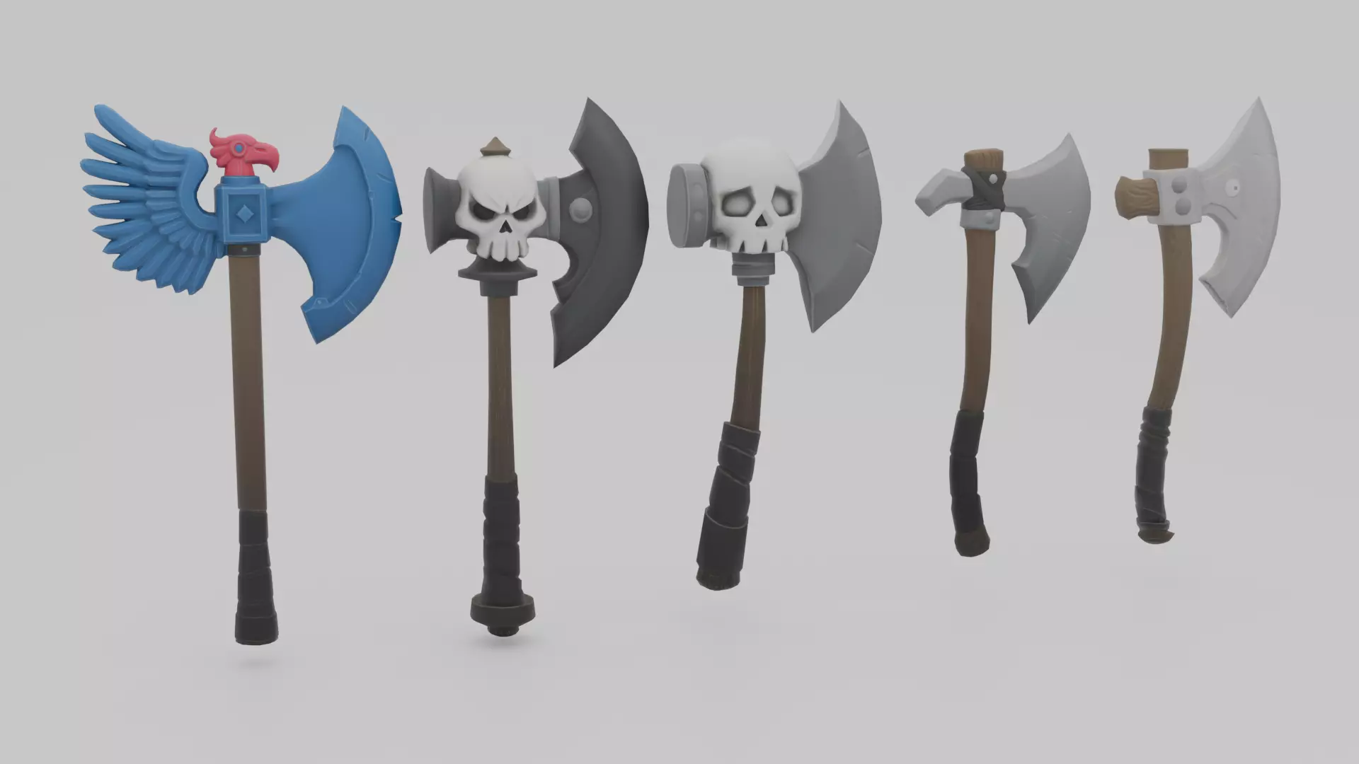 Stylized Fantasy Axe Pack x5 Low Poly Game Ready 3D print model