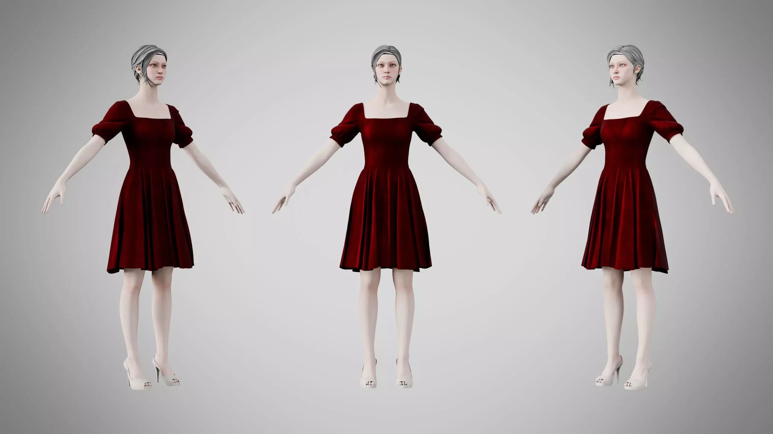 Dress 26 Burgundy Velvet Low-poly 3D model