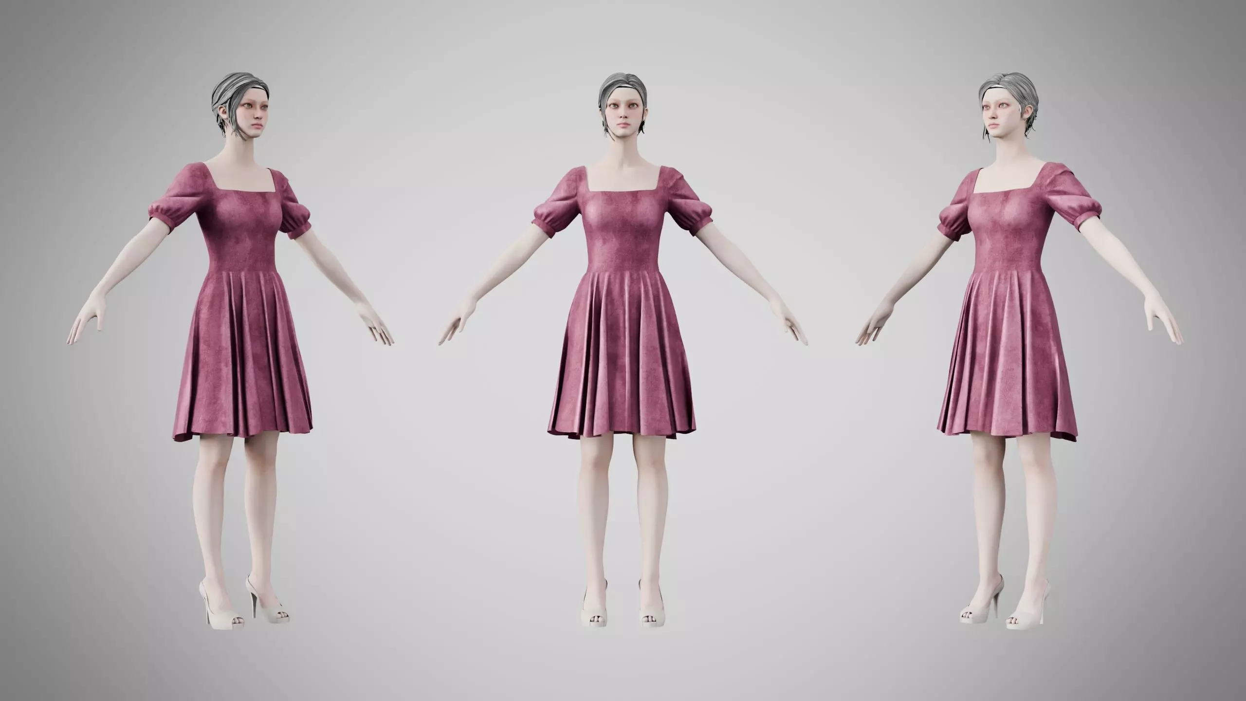Dress 26 Dusty Rose Velvet Low-poly 3D model