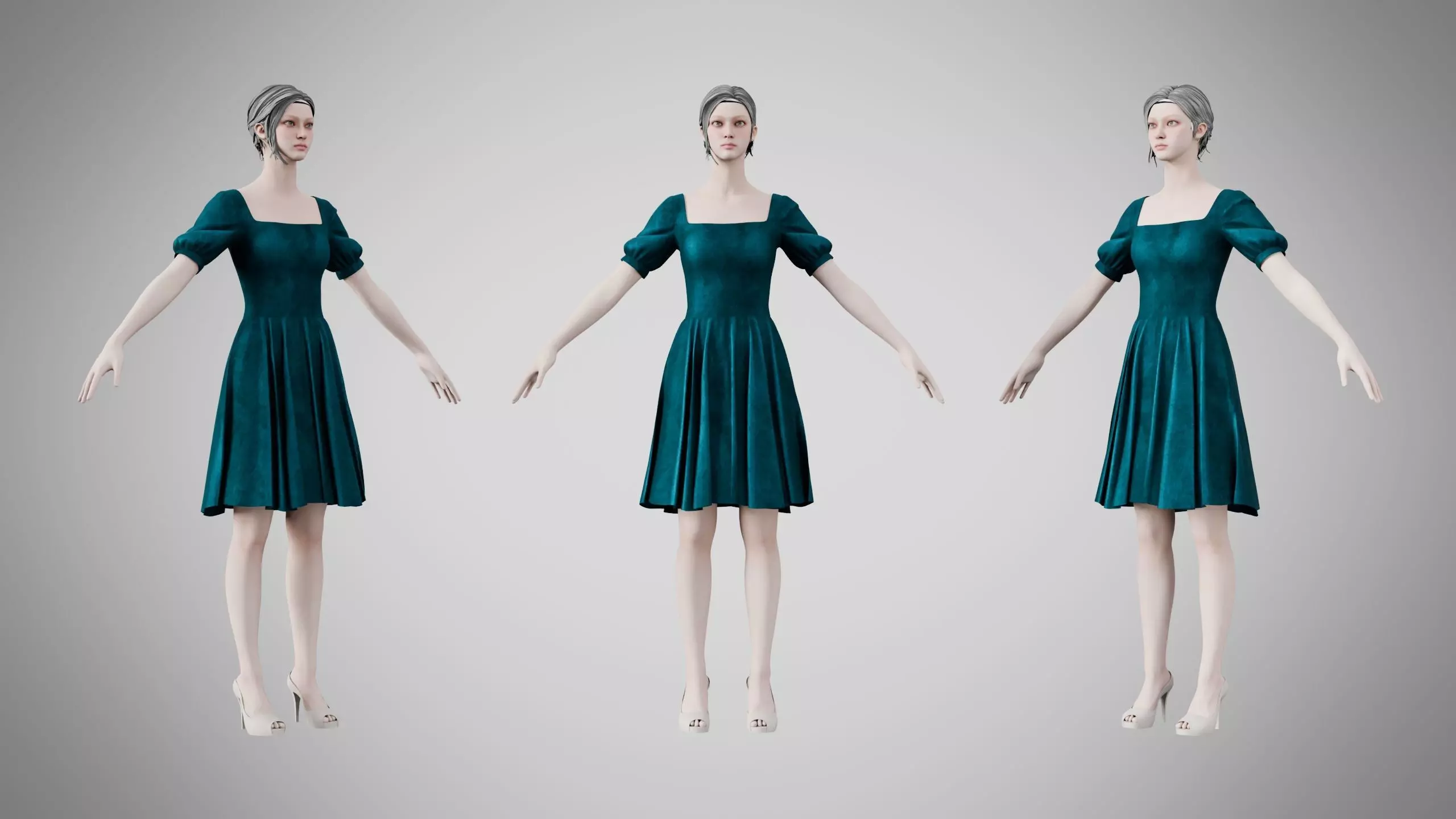 Dress 26 Teal Velvet Low-poly 3D model