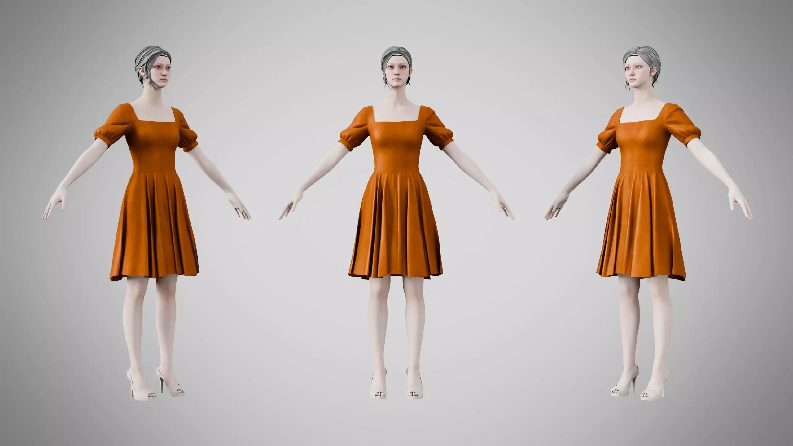 Dress 26 Caramel Velvet Luxe Low-poly 3D model