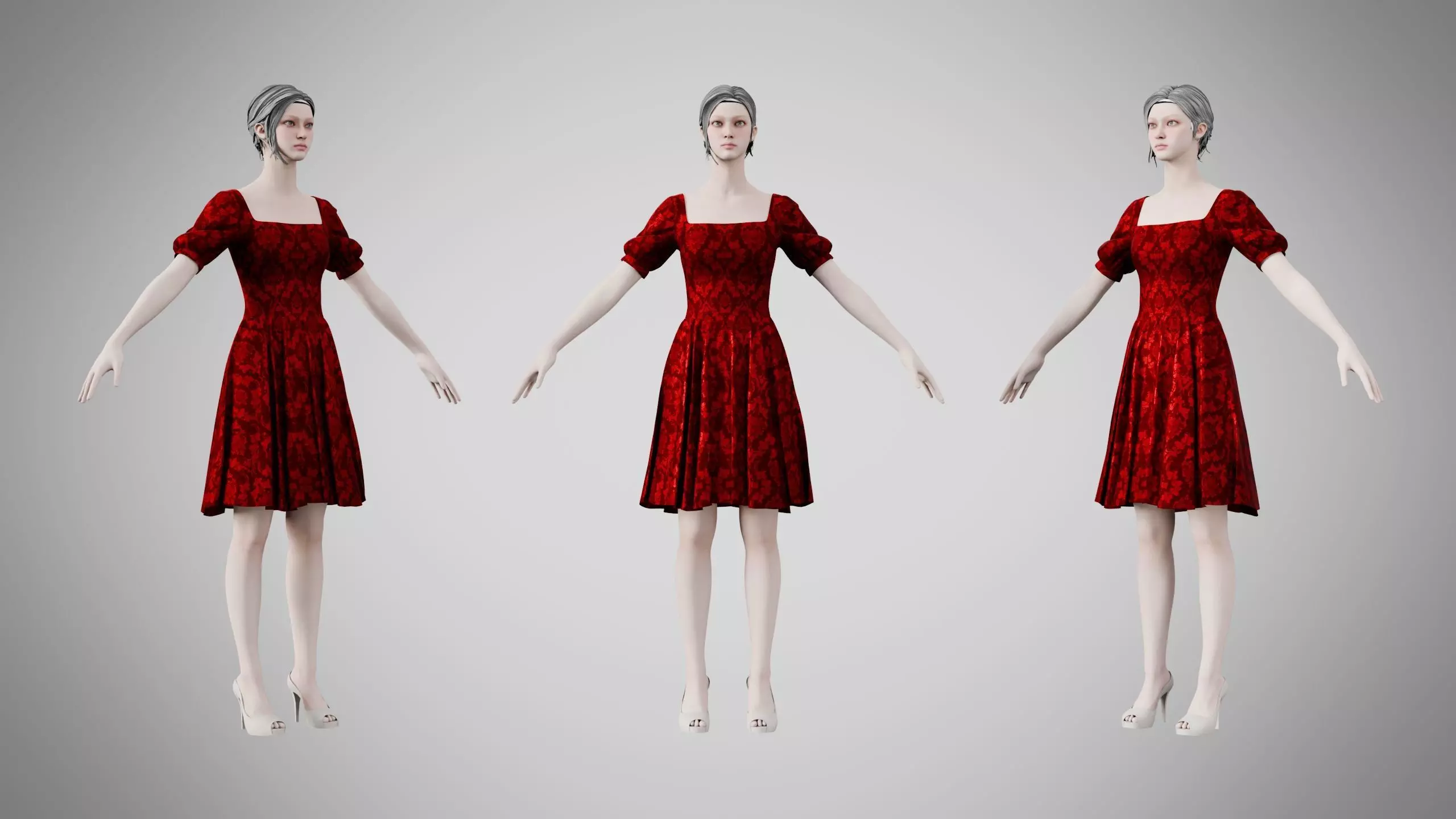 Dress 26 Crimson Royale Velvet Low-poly 3D model