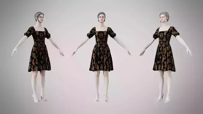 Dress 26 Golden Noir Velvet Low-poly 3D model