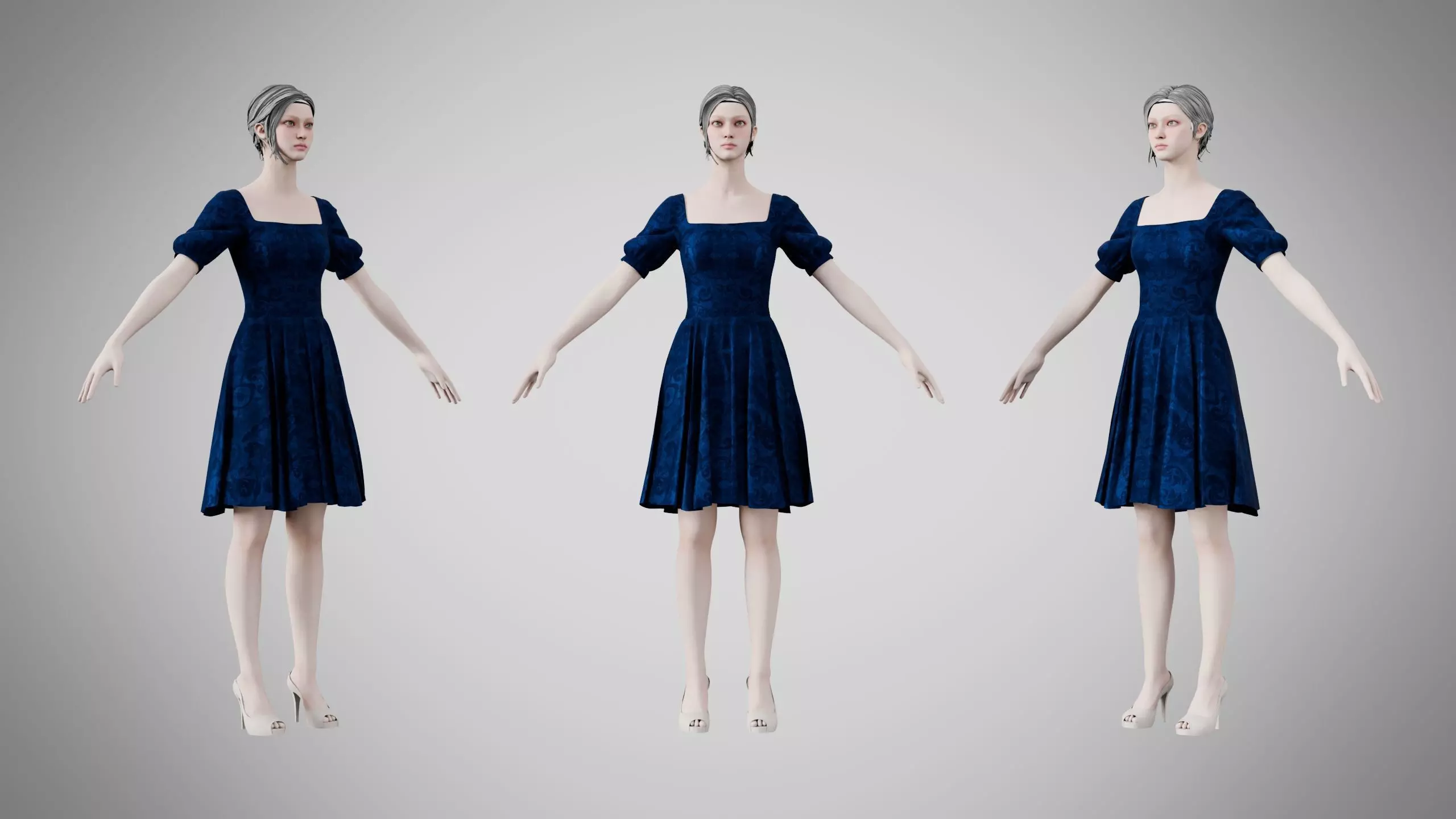 Dress 26 Sapphire Mist Velvet v2 Low-poly 3D model