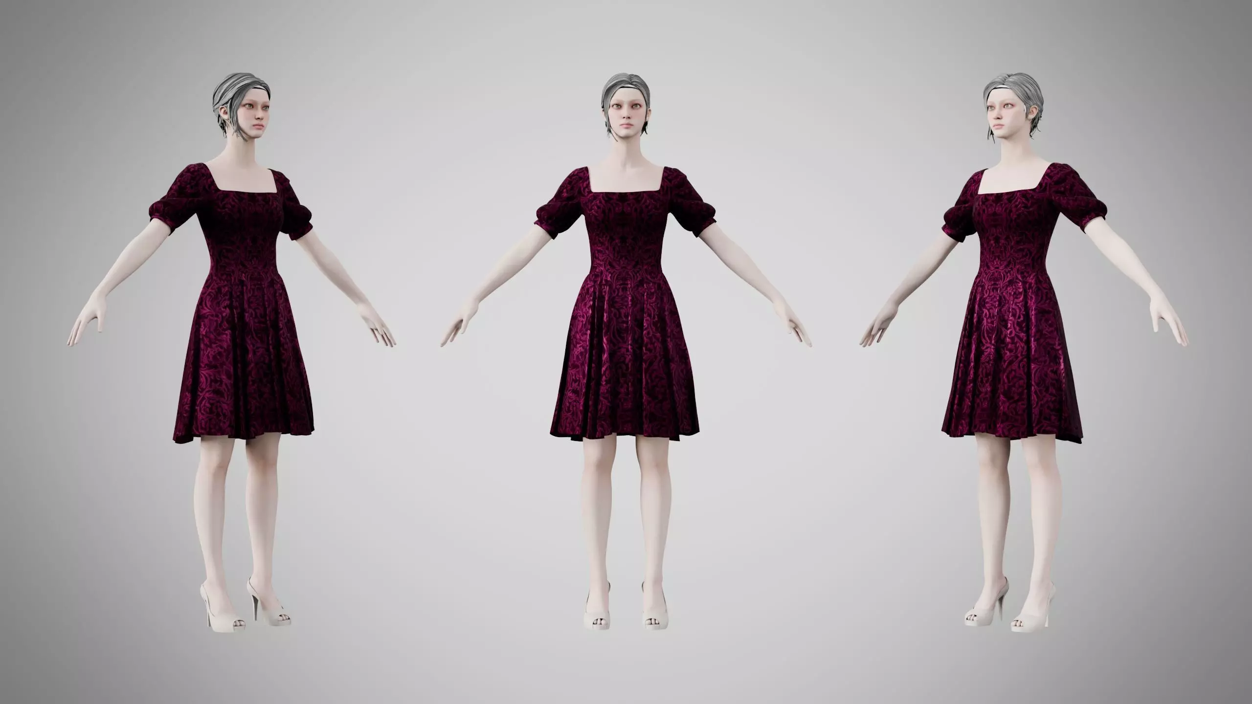 Dress 26 Velvet Plum Dream Low-poly 3D model