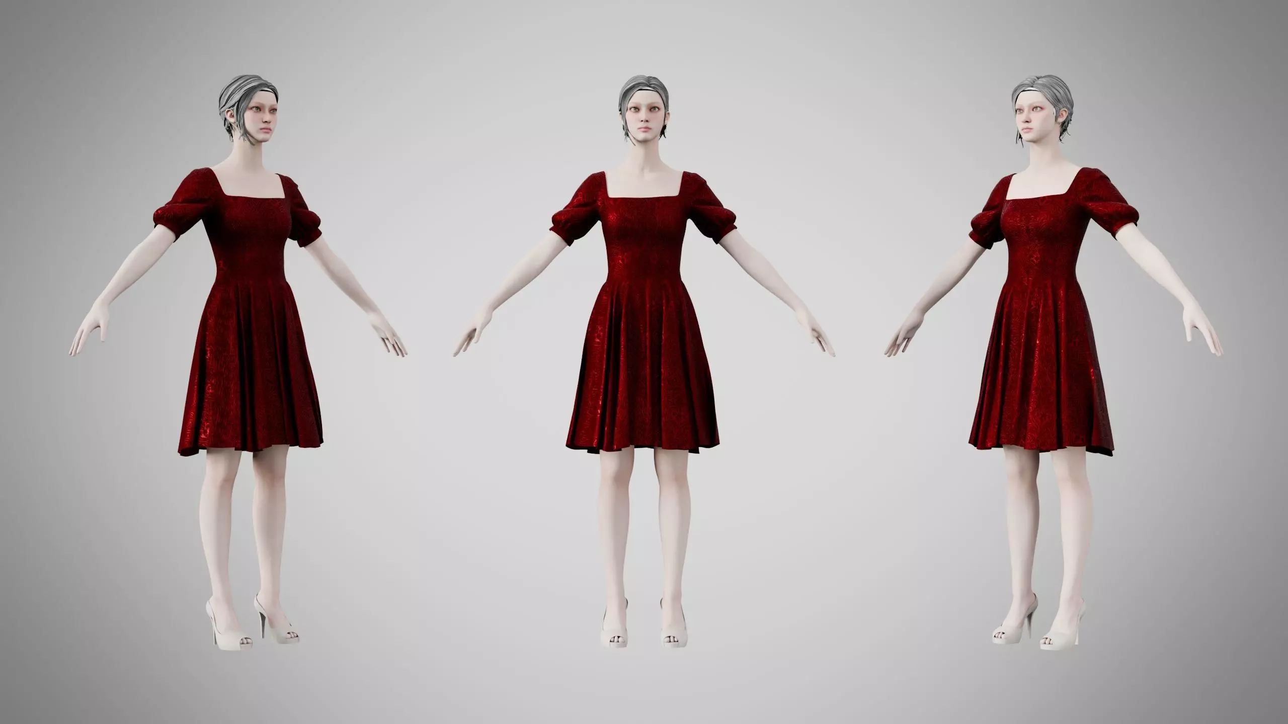 Dress 26 Burgundy Velvet With Design Low-poly 3D model