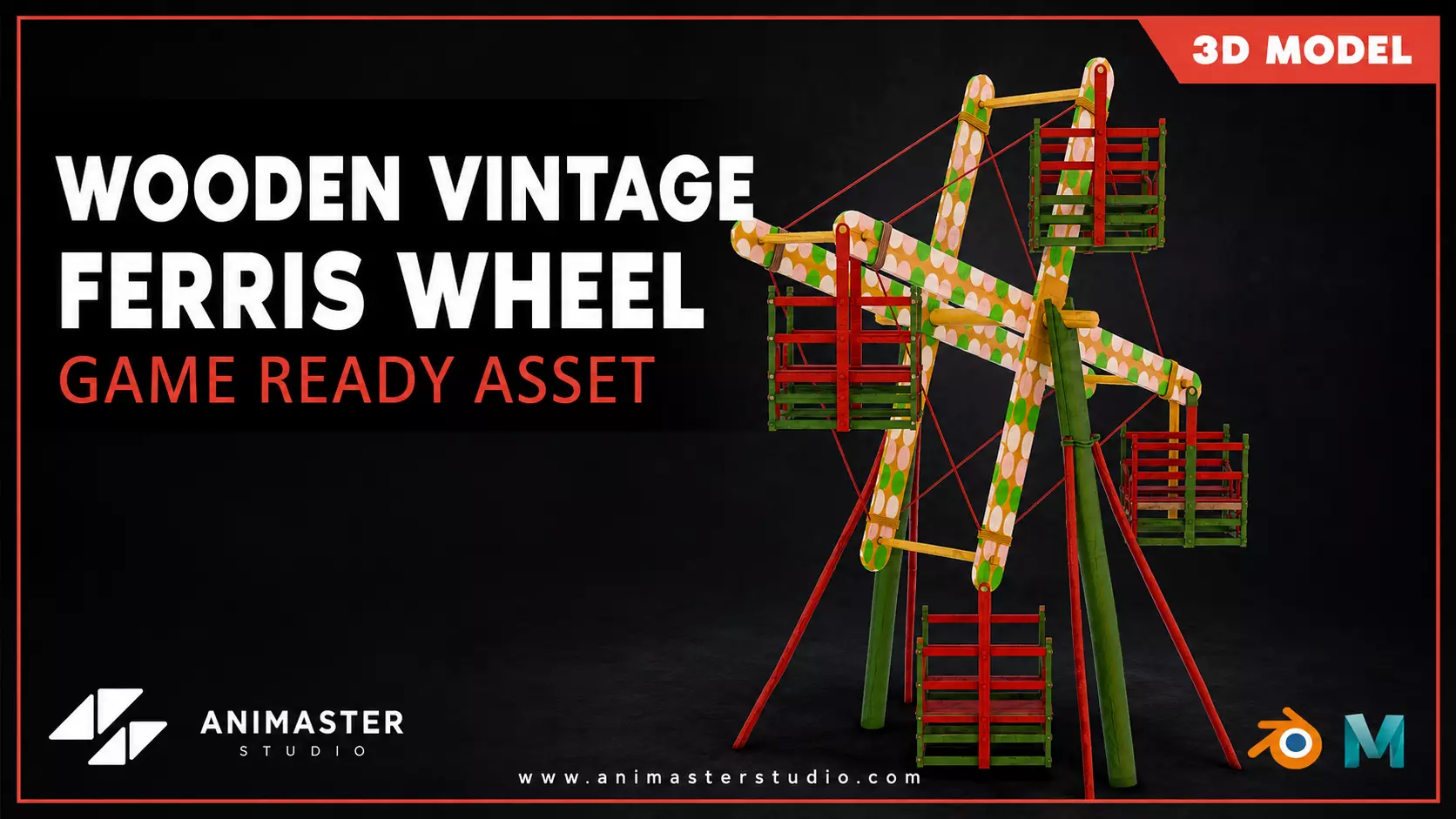 Wooden Vintage Ferris Wheel Low-poly 3D model