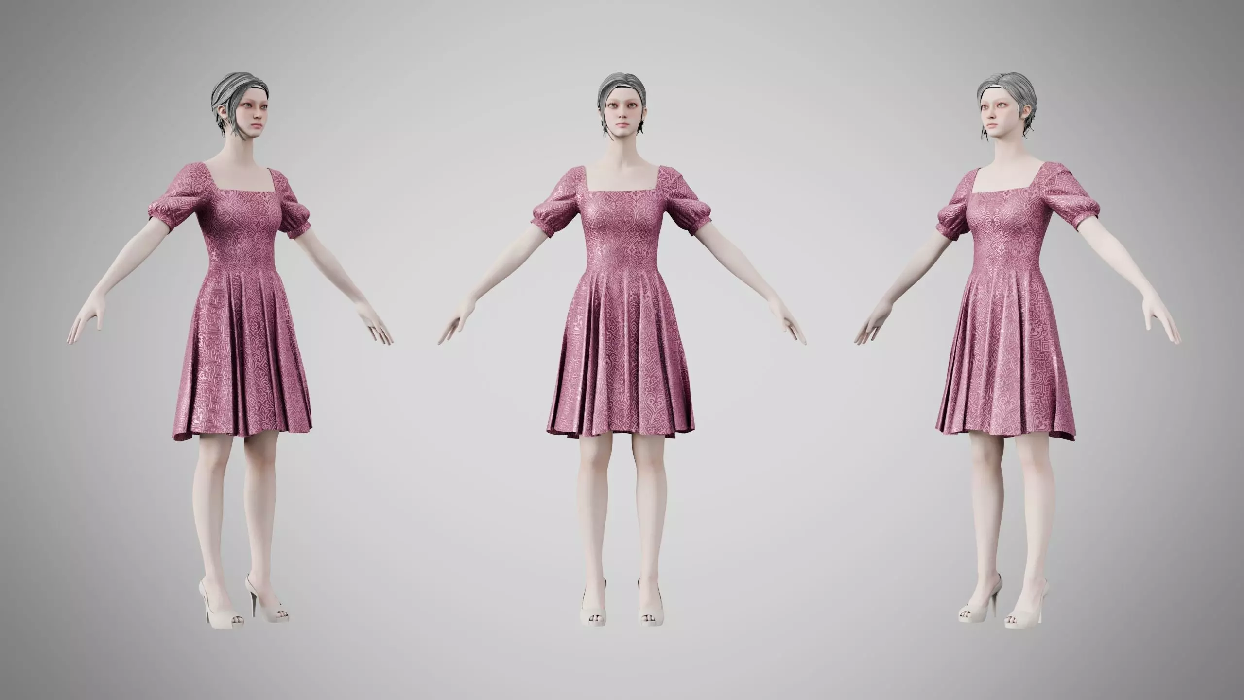 Dress 26 Dusty Rose Velvet With Design Low-poly 3D model