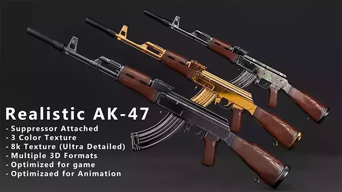 3D model AK-47 3D model with 3 Texture Variants VR / AR / low-poly ...