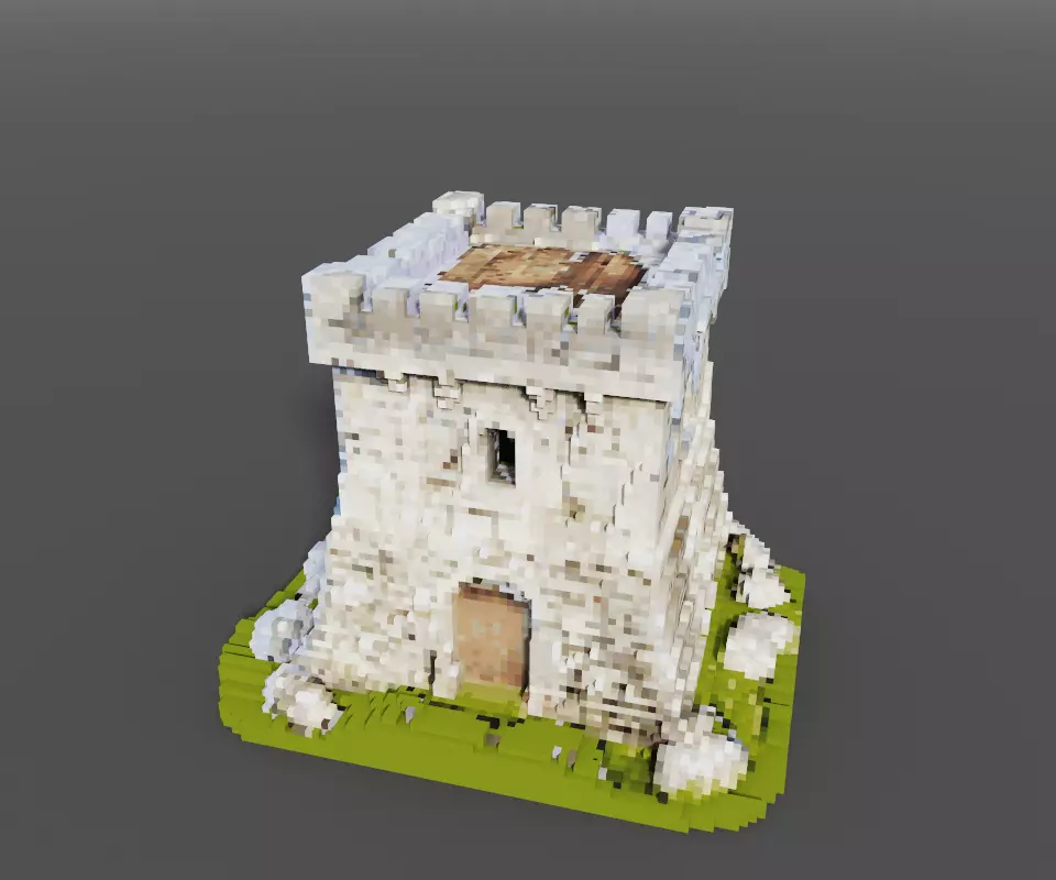 Voxel Medieval Stone Tower Low-poly 3D model