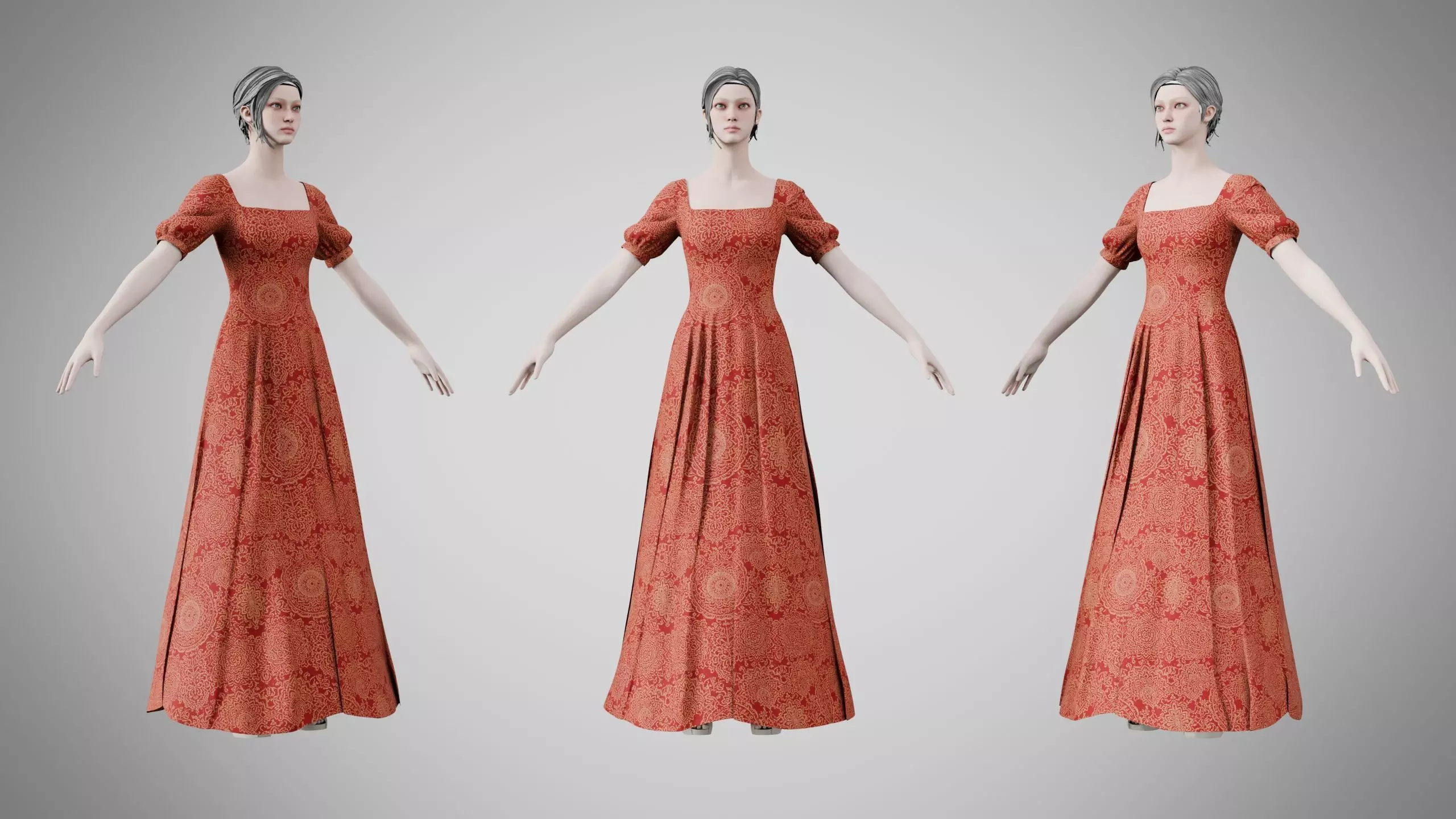 Dress 27 Crimson Mandala Brocade Low-poly 3D model