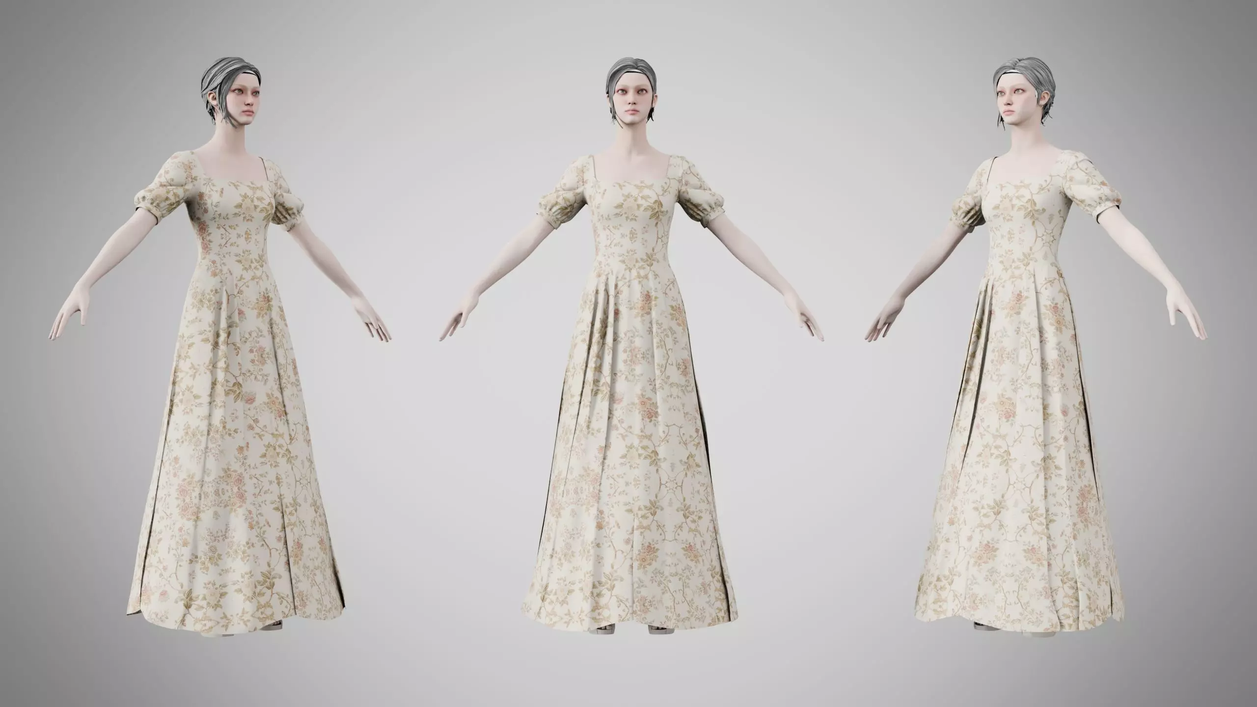 Dress 27 Ivory Garden Brocade v2 Low-poly 3D model