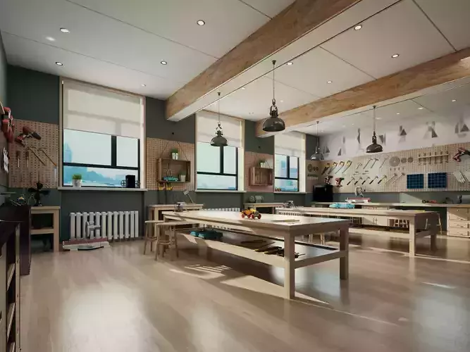 Vintage Classroom Science Lab Old Maps Blackboard Desk Props Low-poly 3D model