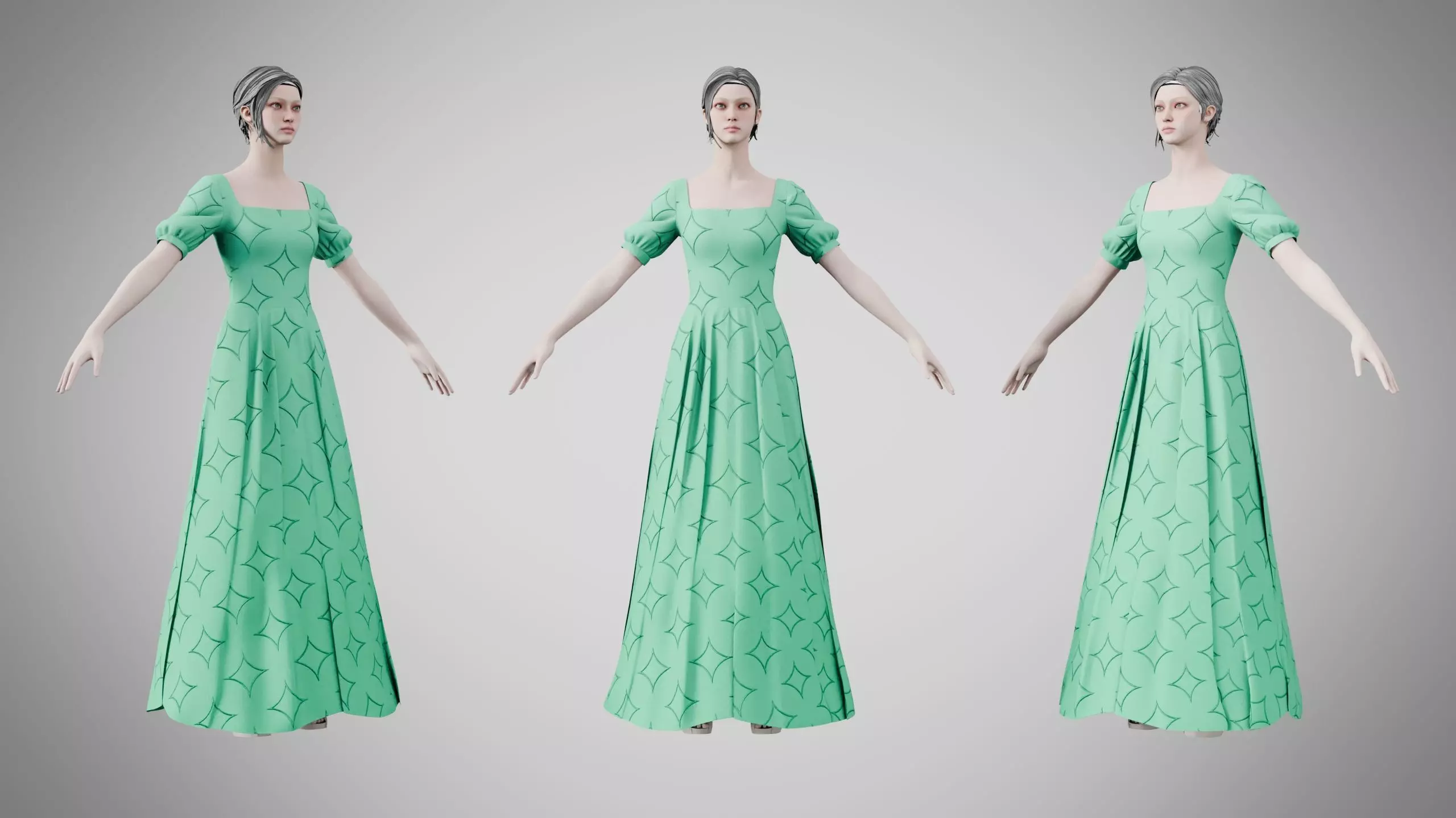 Dress 27 Medium Aquamarine With Design Low-poly 3D model