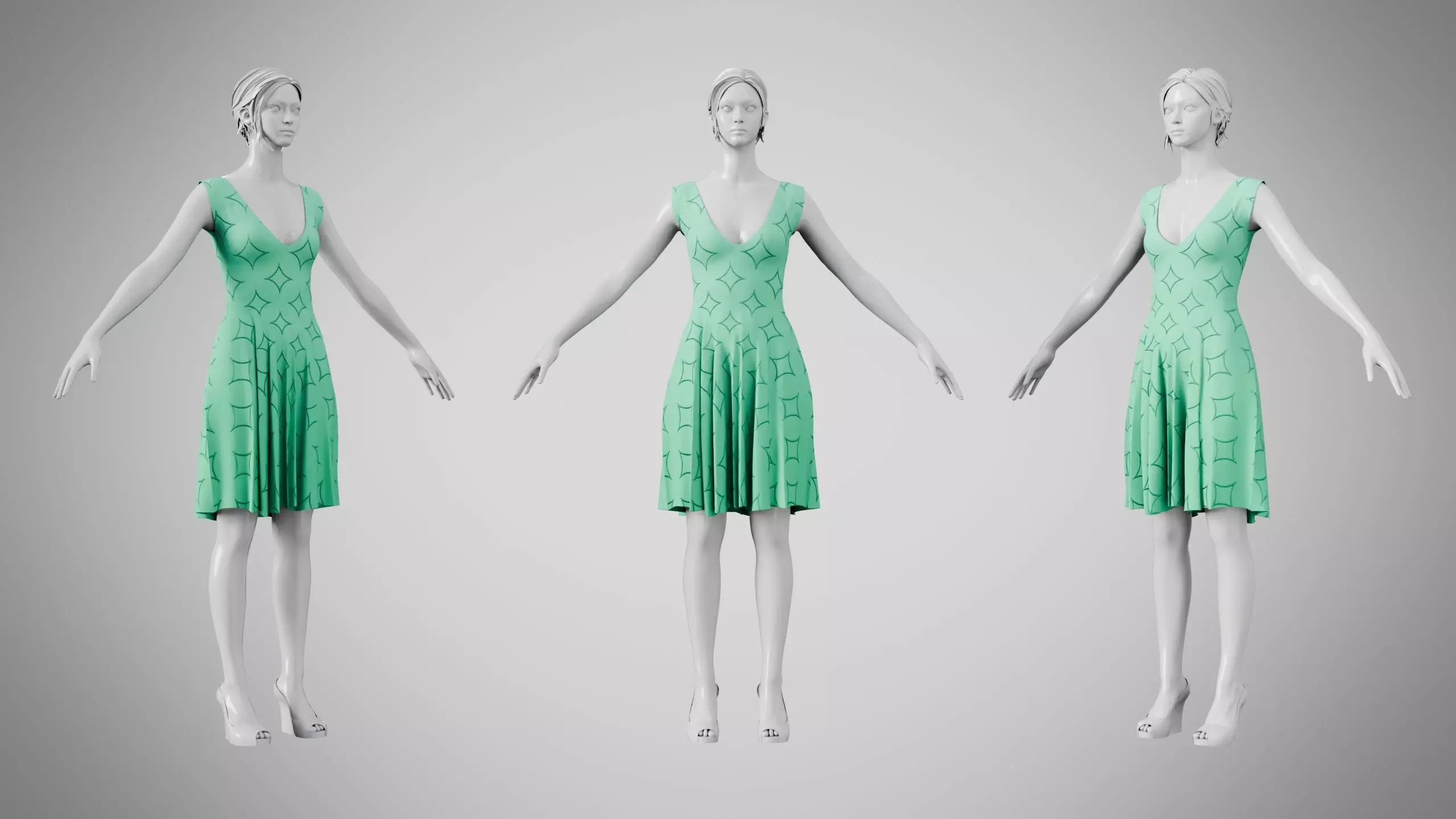 Dress 21 Medium Aquamarine With Design Low-poly 3D model