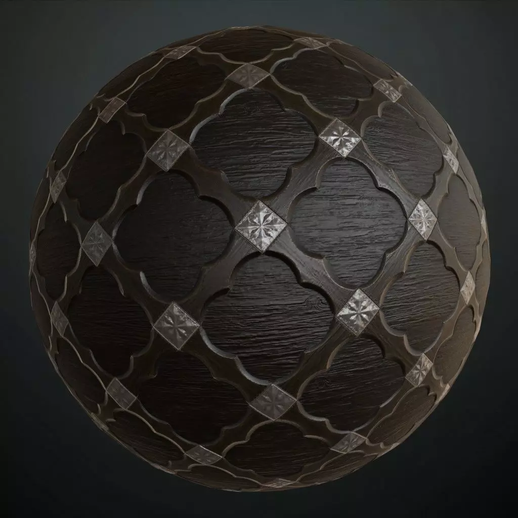 Ornate Gothic Dark Wood Silver PBR Seamless Texture