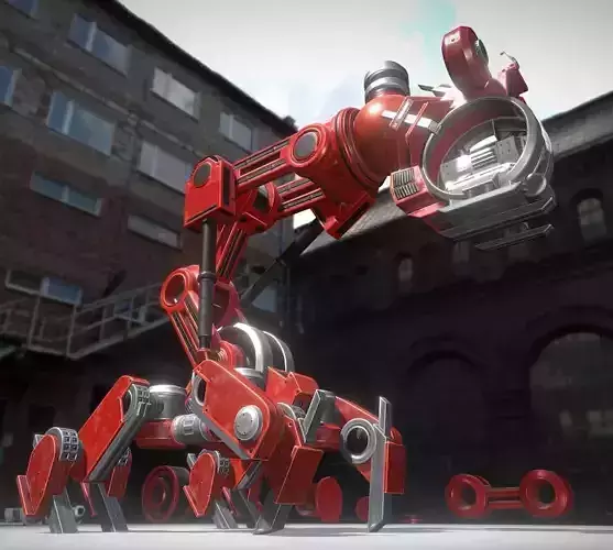 The Walking Mech Neck Red Version Low-poly 3D model