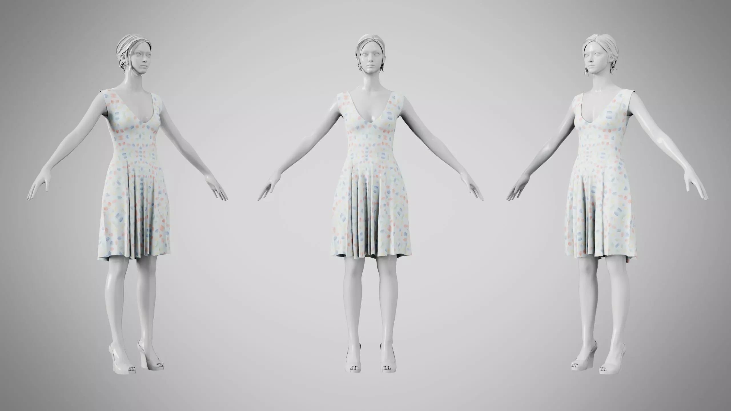 Dress 21 Aqua Meadow Mosaic Low-poly 3D model