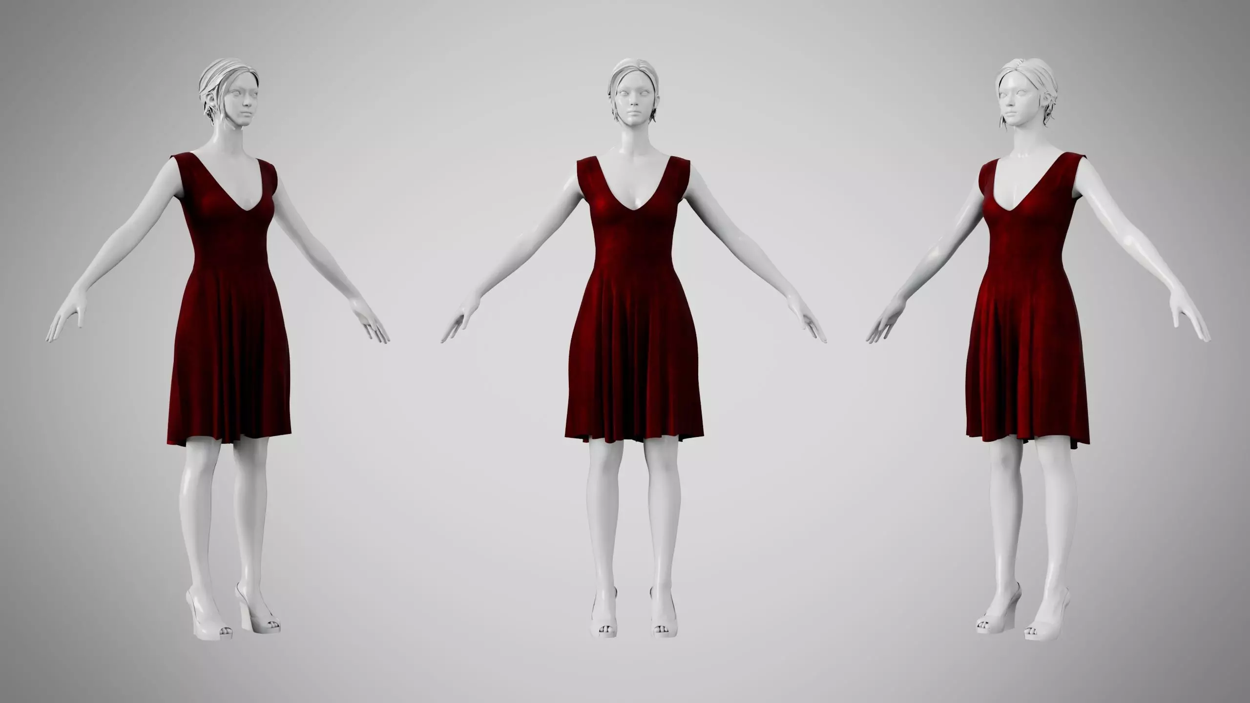 Dress 21 Burgundy Velvet Low-poly 3D model